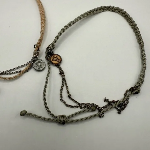 Pura Vida Green & Peach Woven Adjustable Bracelets Lot Of (2) with Chains - Picture 3 of 6